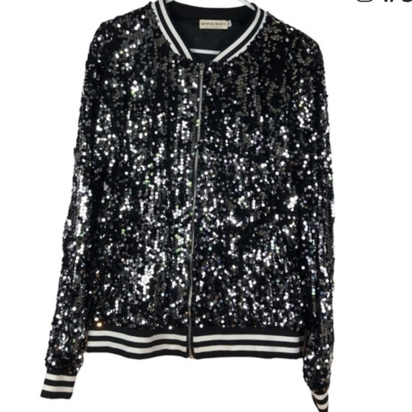 Anna-Kaci Glittering Black and Silver Bomber Jacket Size XXL - Picture 3 of 4